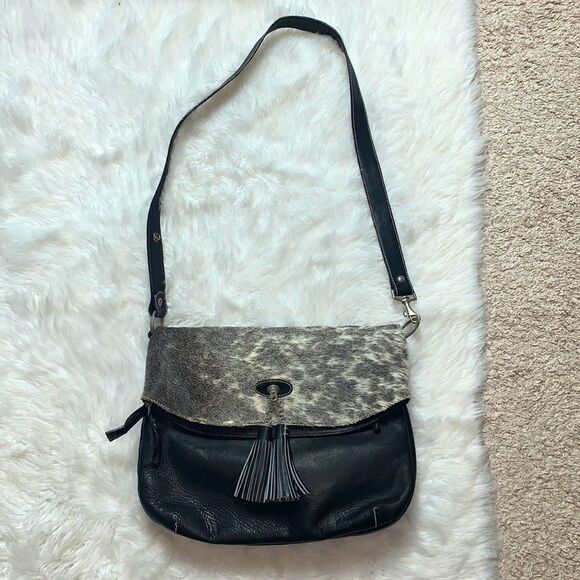 La Curtiembre Black Leather Cowhide Satchel Shoulder Crossbody Bag - Picture 2 of 11